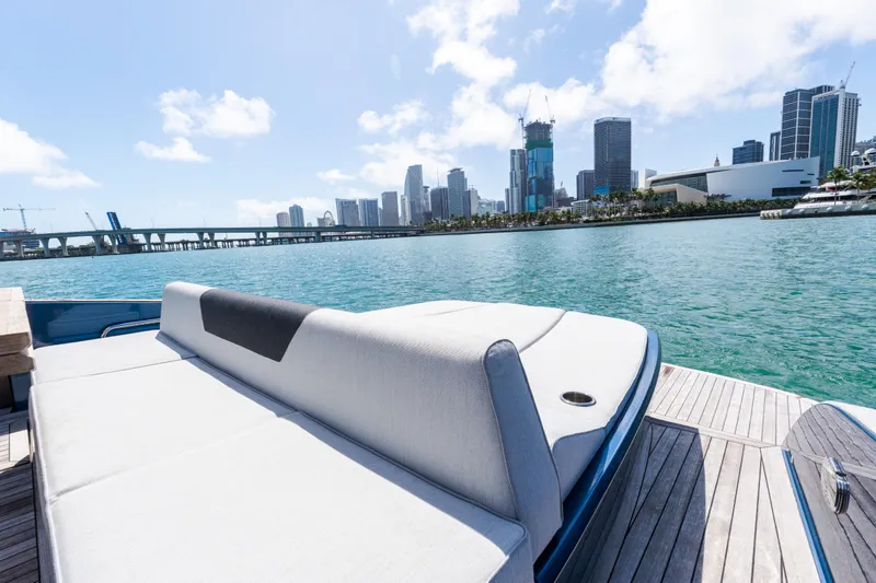 Slide: The Image of 2023 Solaris Power 44 Open yacht with city skyline in the background. - 72