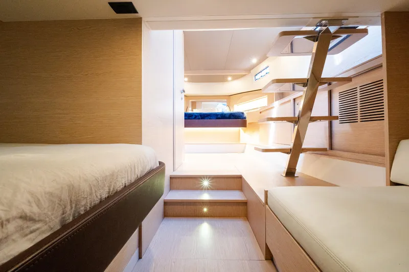 Slide: The Image of Luxurious interior of 2023 Solaris Power 44 Open yacht with modern wooden design. - 97