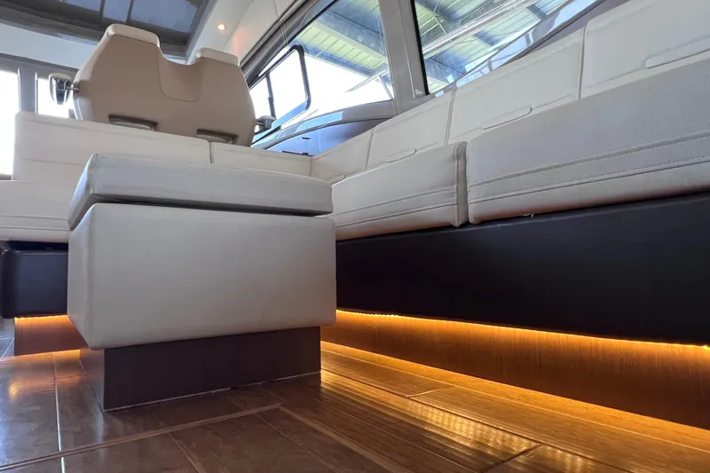 Slide: The Image of Luxurious interior seating of 2017 Sea Ray Sundancer 400 yacht with ambient lighting. - 41
