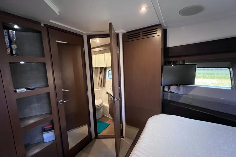 Slide: The Image of Luxurious interior of 2017 Sea Ray Sundancer 400 yacht with bedroom and bathroom. - 71