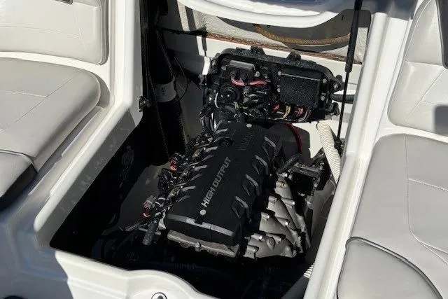 Slide: The Image of 2012 Yamaha Boats SX190 engine compartment with high output engine visible. - 25