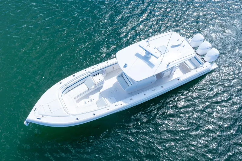 Slide: The Image of 2017 Intrepid 375 Center Console boat on open water, aerial view. - 29
