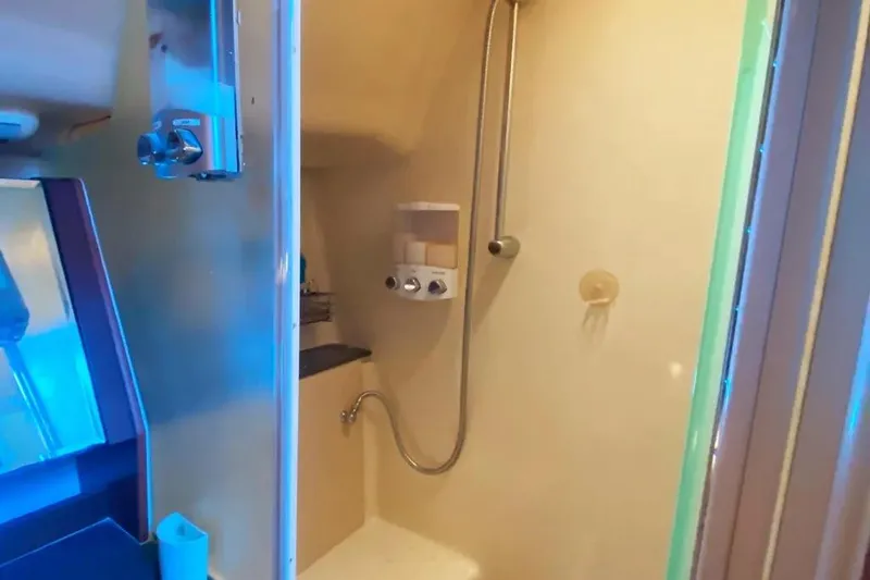 Slide: The Image of Shower area in 2012 Hunter Aft Cockpit 50 yacht, featuring modern fixtures. - 16