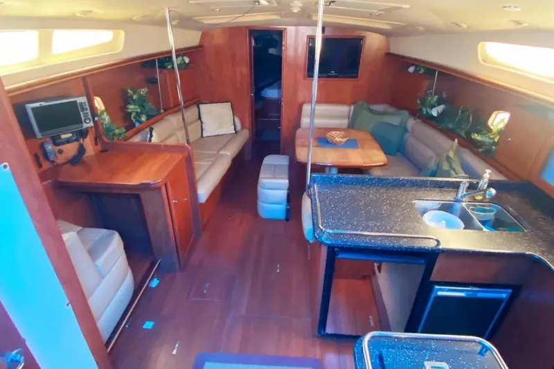 Slide: The Image of Luxurious interior of 2012 Hunter Aft Cockpit 50 yacht with modern amenities. - 9