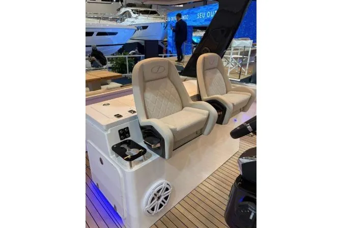 Slide: The Image of Luxury seating on 2027 Schaefer V34 yacht with modern design and amenities. - 8