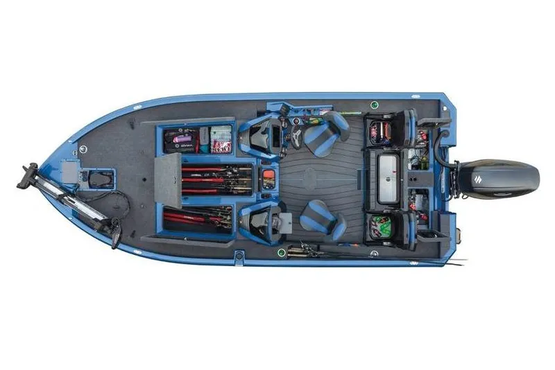 Slide: The Image of Manufacturer Provided Image: Top view of 2026 Vexus AVX 1985s fishing boat with organized storage and seating. - 11