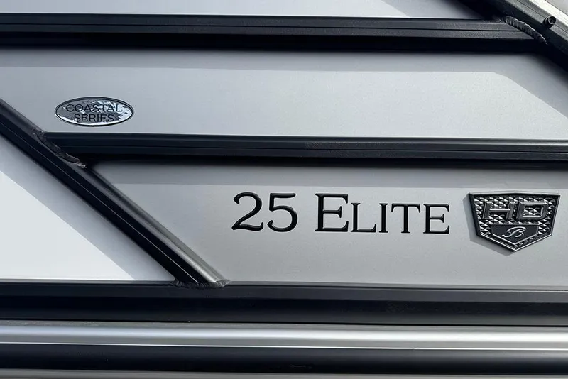 Slide: The Image of 2026 Bentley Pontoons Elite 253 Swingback Tritoon, Coastal Series emblem detail. - 8