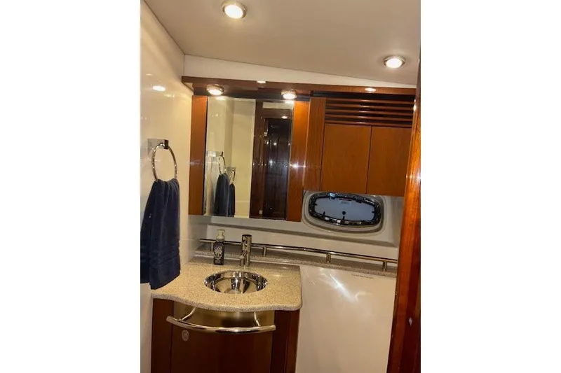 Slide: The Image of Luxurious bathroom interior of 2008 Sea Ray 48 Sundancer yacht with modern fixtures. - 8