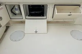 Slide: The Image of 2010 World Cat 290 DC boat storage compartments and hatches, showcasing organized space. - 18