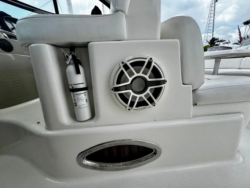 Slide: The Image of 2007 Sea Ray 40 Sundancer boat interior with speaker and fire extinguisher. - 38