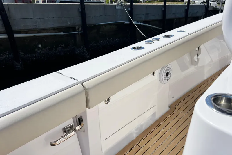 Slide: The Image of 2025 Jupiter 43 yacht deck with sleek design and modern features. - 14