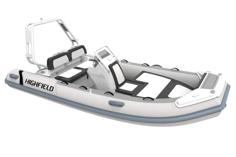 Slide: The Image of 2026 Highfield Sport 420 inflatable boat, sleek design with modern seating and console. - 12