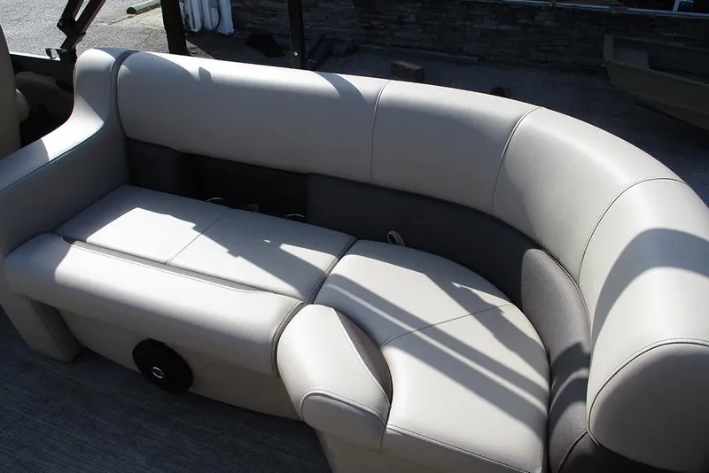Slide: The Image of 2026 Bentley Pontoons Fish 200 FWD CW, luxurious seating detail, beige upholstery. - 21
