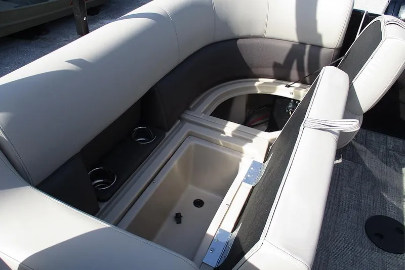 Slide: The Image of 2026 Bentley Pontoons Fish 200 FWD CW interior seating with storage compartment. - 22