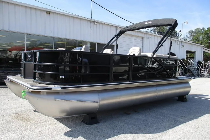 Slide: The Image of 2026 Bentley Pontoons Fish 200 FWD CW pontoon boat displayed outdoors. - 4