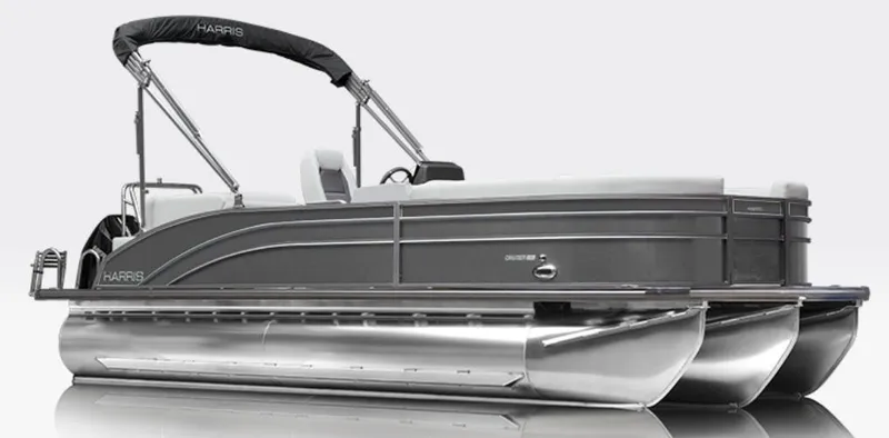 The Image of 2025 Harris Cruiser 230 CW pontoon boat, sleek design, side view, gray color, modern features. - 1