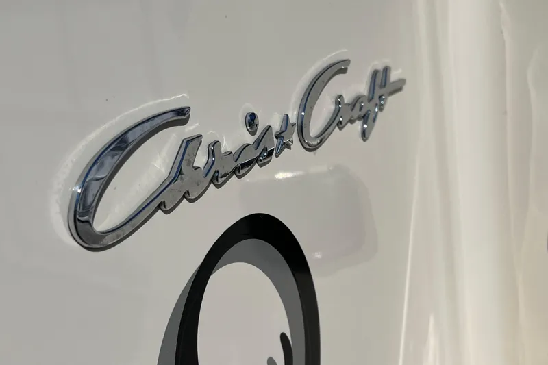 Slide: The Image of Chrome Chris-Craft logo on 2022 Catalina 30 boat hull. - 13