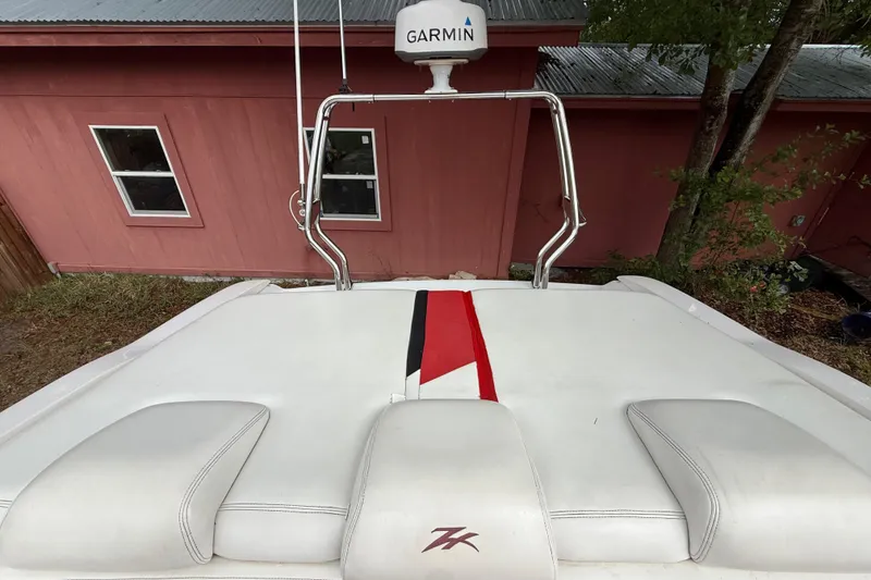 Slide: The Image of 1998 Donzi 33 ZX boat with Garmin radar, white and red upholstery. - 65