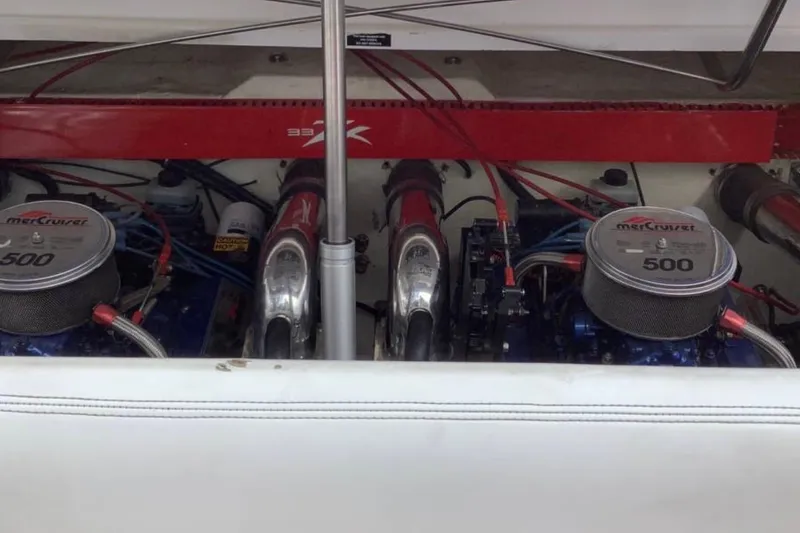 Slide: The Image of Engine compartment of a 1998 Donzi 33 ZX with twin MerCruiser 500 engines. - 8