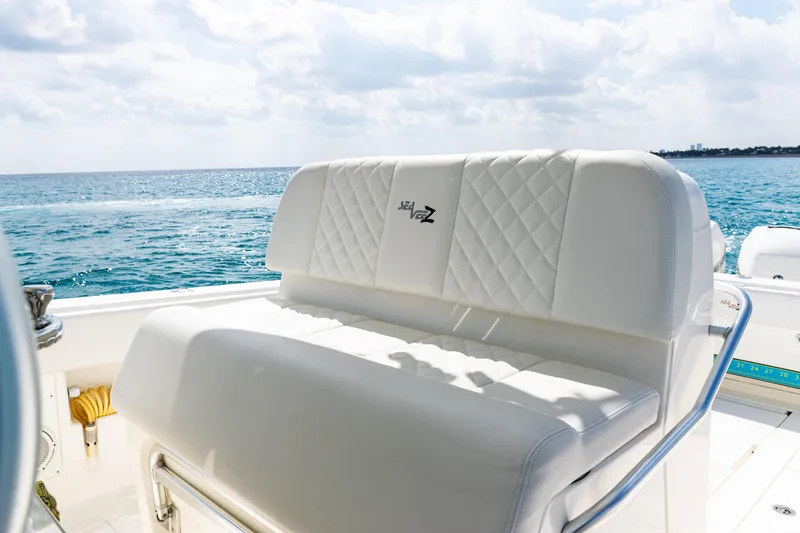 Slide: The Image of Luxurious seating on 2018 SeaVee 370Z boat with ocean view. - 31