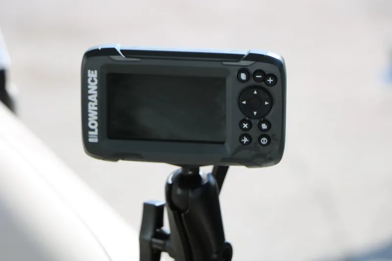 Slide: The Image of Lowrance fish finder on 2015 Bennington 21 SLX boat, mounted and ready for use. - 35