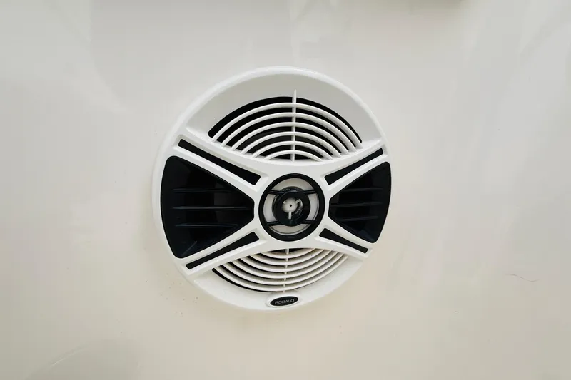 Slide: The Image of Close-up of a 2019 Robalo R207 Dual Console boat speaker grille. - 9