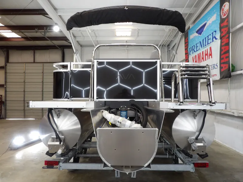 Slide: The Image of 2026 Avalon Venture 85 Quad Fish boat in showroom. - 5