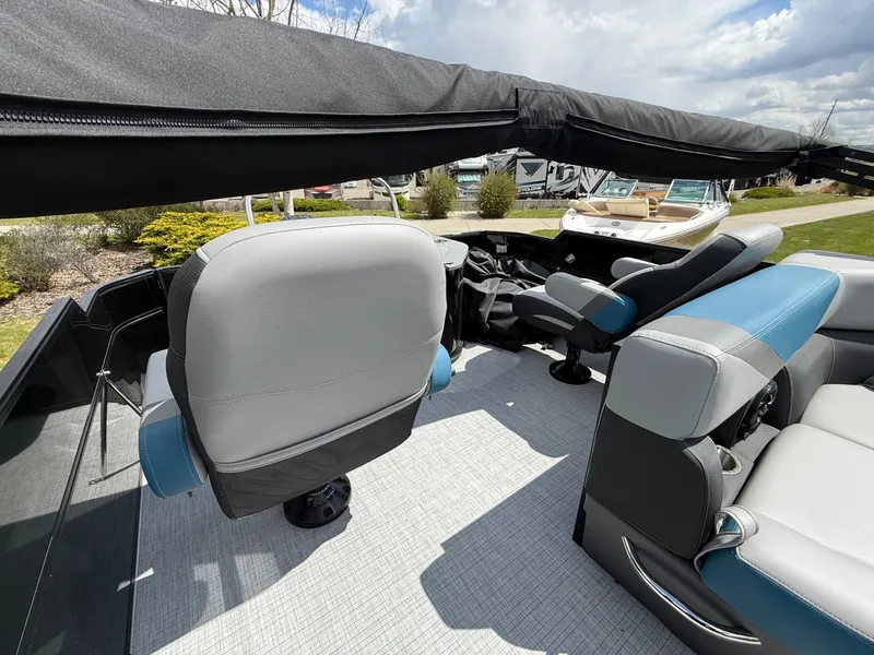 Slide: The Image of Interior of 2026 South Bay S224FCR pontoon boat with luxurious seating. - 15