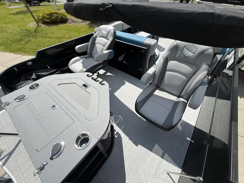 Slide: The Image of Interior of 2026 South Bay S224FCR pontoon boat with luxurious seating. - 16