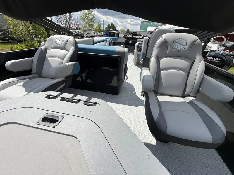 Slide: The Image of Interior of South Bay S224FCR 2026 pontoon boat with luxurious seating. - 17