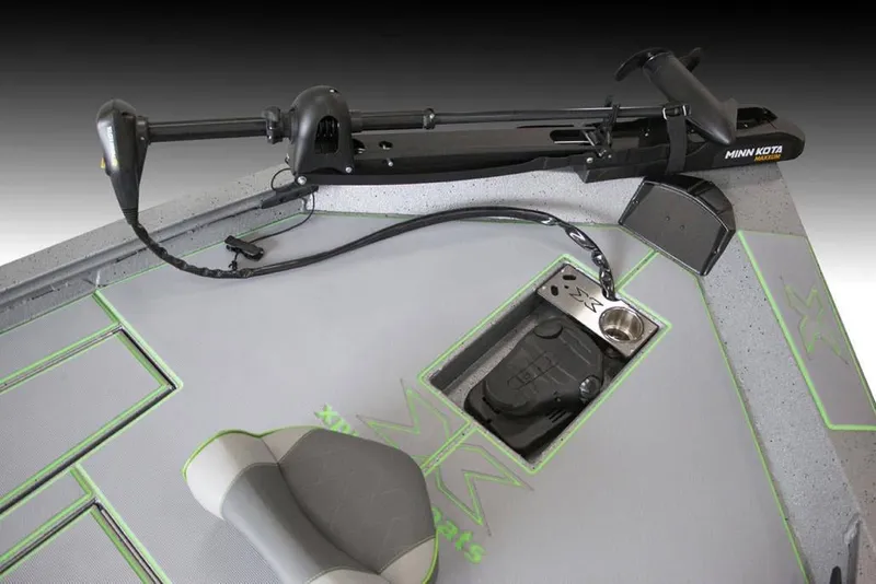 Slide: The Image of Manufacturer Provided Image: 2026 Xpress H18 boat deck with Minn Kota trolling motor and seating. - 3