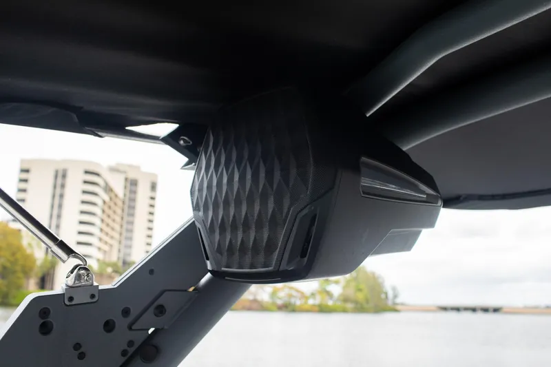 Slide: The Image of 2026 Malibu Wakesetter 23 LSV boat speaker detail with modern design. - 15