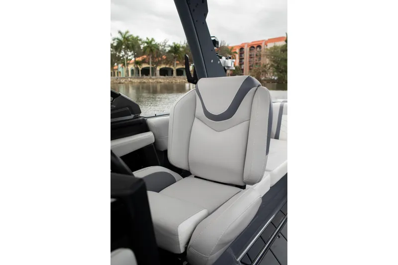 Slide: The Image of 2026 Malibu Wakesetter 23 LSV boat seat with modern design and waterfront view. - 6