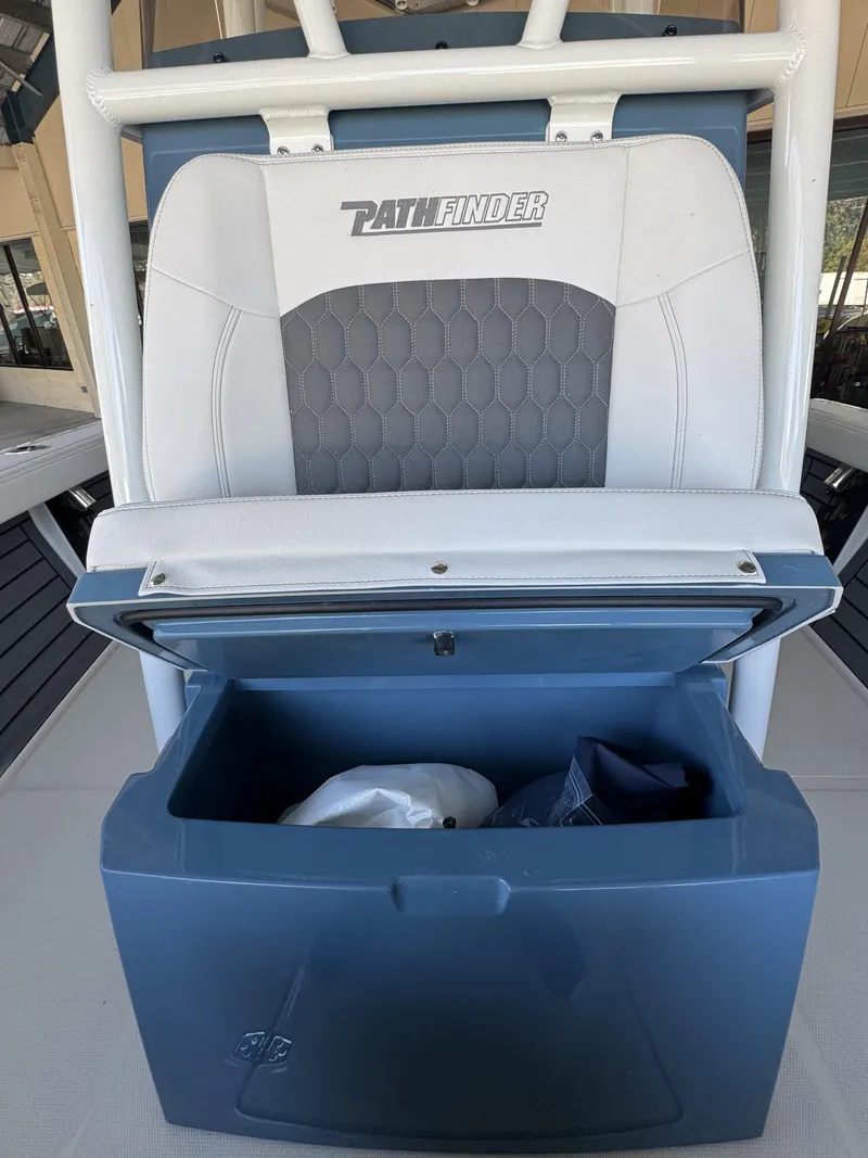 Slide: The Image of Pathfinder 2400 TRS 2026 boat seat with storage compartment. - 15