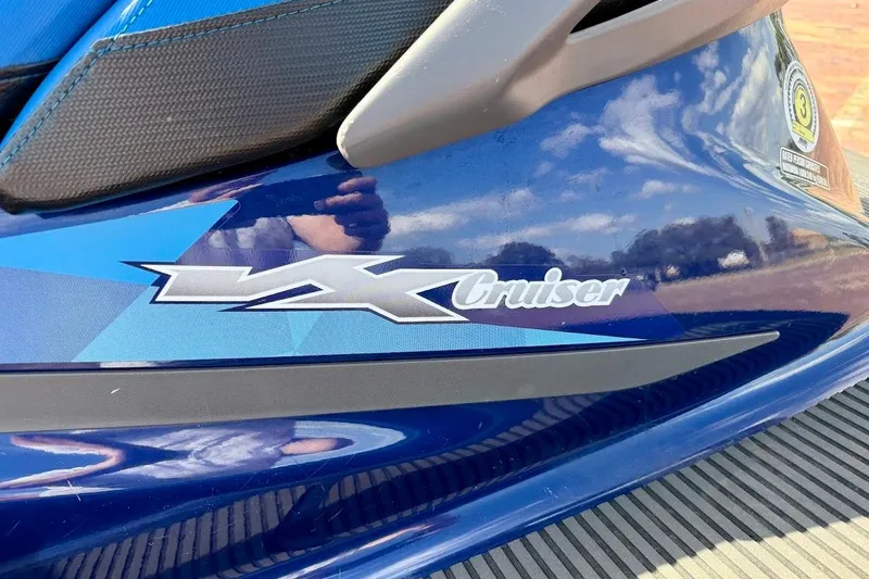 Slide: The Image of 2015 Yamaha WaveRunner VX Cruiser, blue exterior with logo detail. - 19