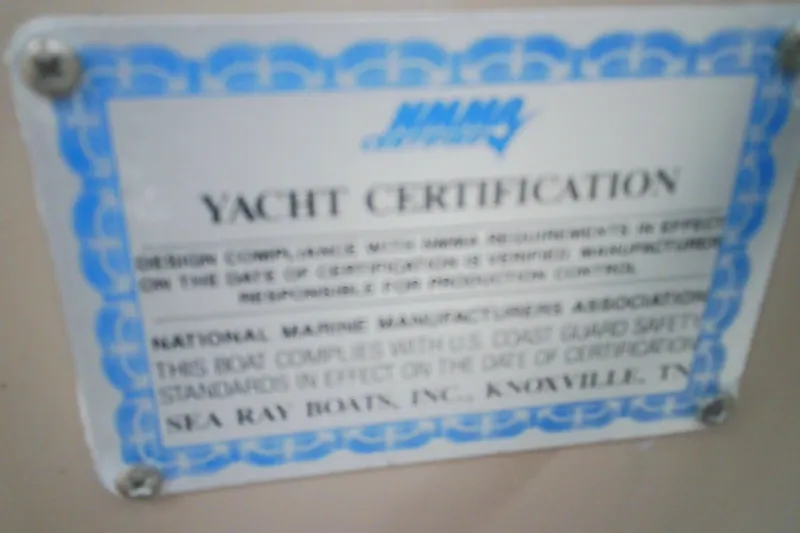 Slide: The Image of Yacht certification plaque for 2005 Sea Ray 300 Sundancer, Knoxville, TN. - 35