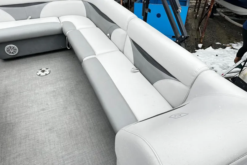 Slide: The Image of 2018 Godfrey Sweetwater 2486 C pontoon boat with gray and white seating. - 10