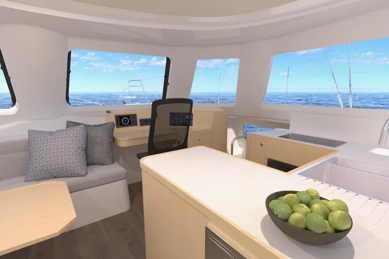 Slide: The Image of Interior of 2026 Seawind 1270 catamaran with modern design and ocean view. - 16