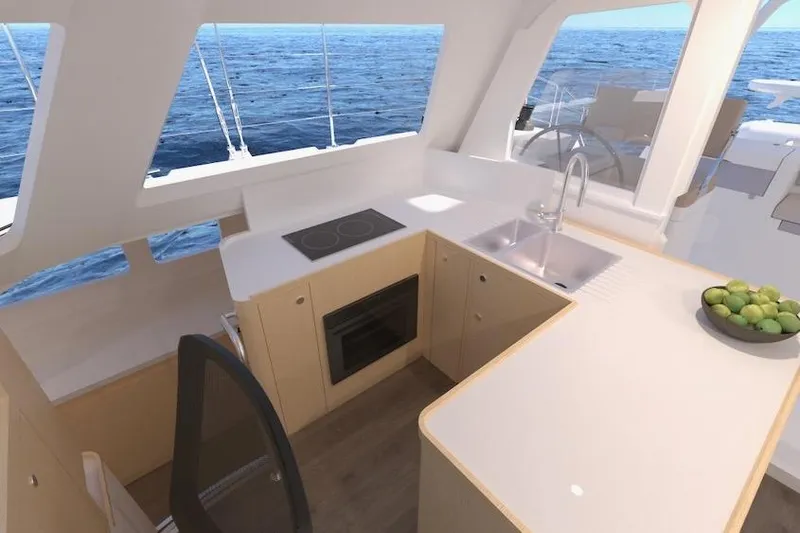 Slide: The Image of Modern kitchen interior of 2026 Seawind 1270 catamaran with ocean view. - 18