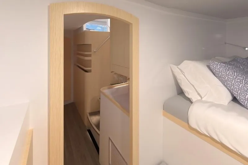 Slide: The Image of Interior of 2026 Seawind 1270 yacht, featuring cozy bedroom and modern design elements. - 22