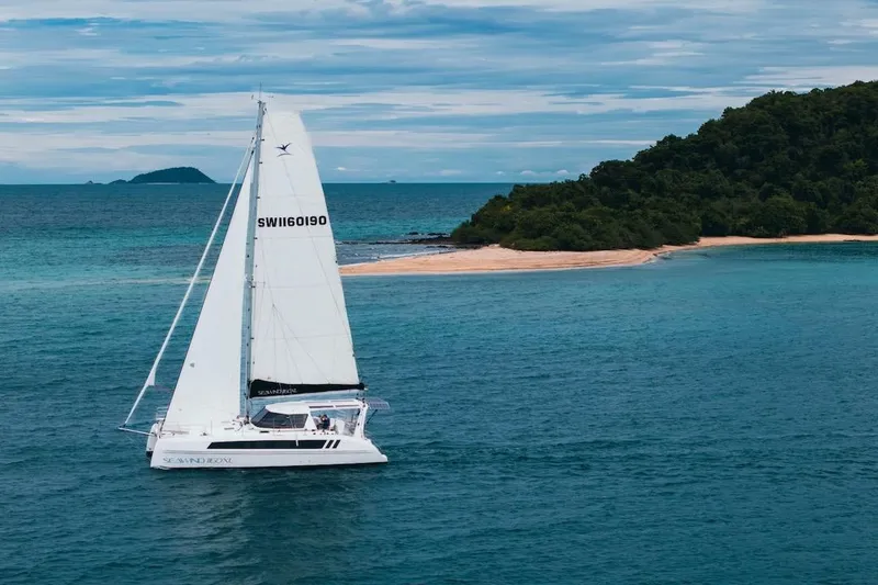 Slide: The Image of Sailing yacht Seawind 1160XL 2026 near tropical island, clear blue waters. - 6