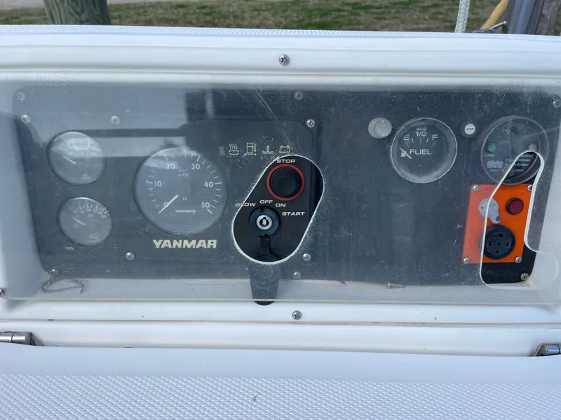 Slide: The Image of Yanmar engine control panel on a 2007 Hunter 41 sailboat. - 11