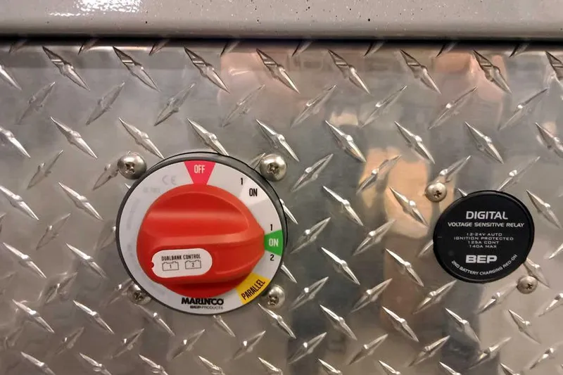 Slide: The Image of Control panel on 2026 Smoker Craft Phantom 20 X2 Offshore boat with diamond plate background. - 30