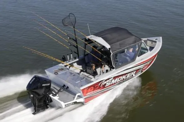 Slide: The Image of Manufacturer Provided Image: 2026 Smoker Craft Phantom 20 X2 Offshore boat speeding on water, equipped for fishing. - 34