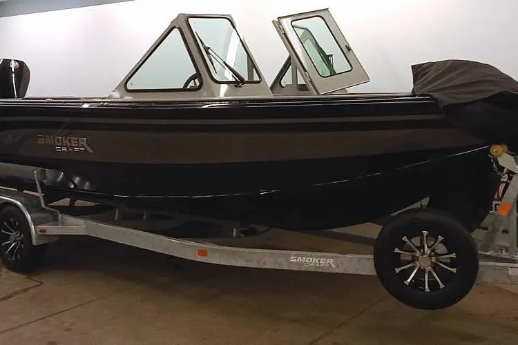 Slide: The Image of 2026 Smoker Craft Phantom 20 X2 Offshore boat on trailer in indoor setting. - 35