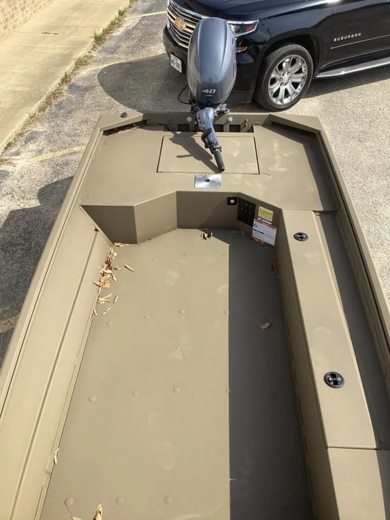 Slide: The Image of 2026 G3 Gator Tough 16 DK boat with outboard motor. - 25