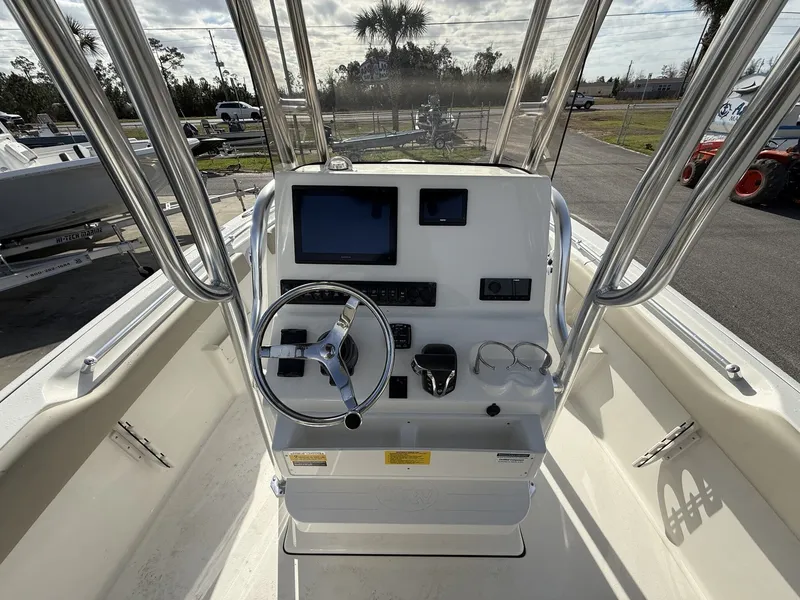 Slide: The Image of Helm console of a 2026 Key West 239 FS boat. - 15