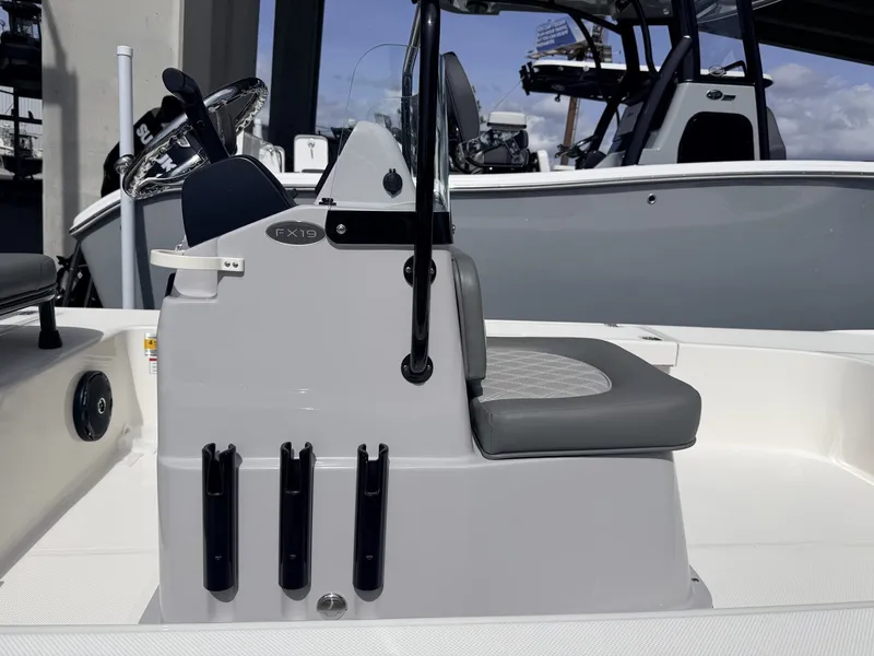 Slide: The Image of 2026 Spyder FX19 Vapor boat cockpit with gray seat. - 5