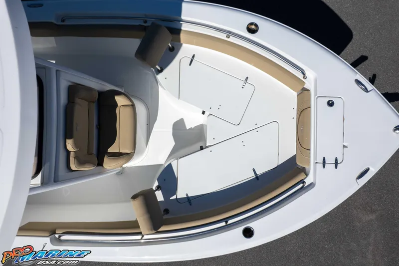 Slide: The Image of 2017 Sea Hunt Ultra 235 SE boat, aerial view of bow seating and deck layout. - 59
