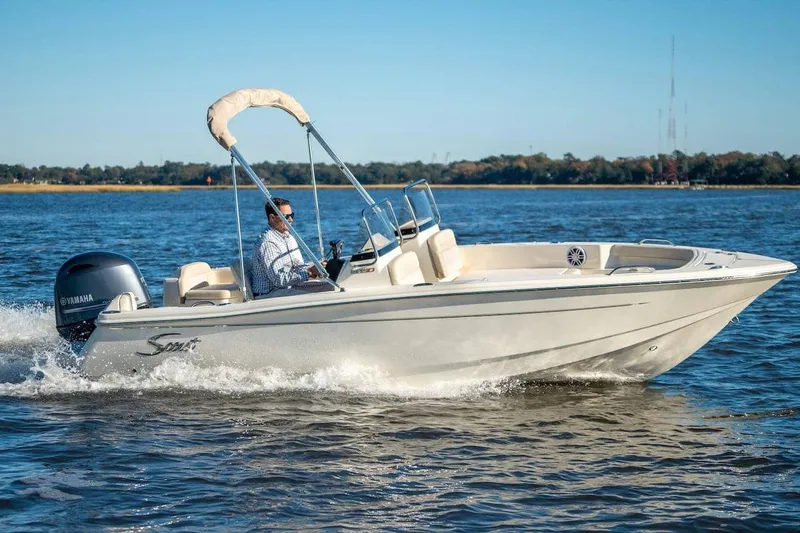 Slide: The Image of 2026 Scout 188 Sport Dorado boat cruising on a sunny day with Yamaha engine. - 14
